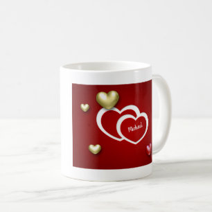 Modern Red Gold Valentine's Day Hearts Coffee Mug