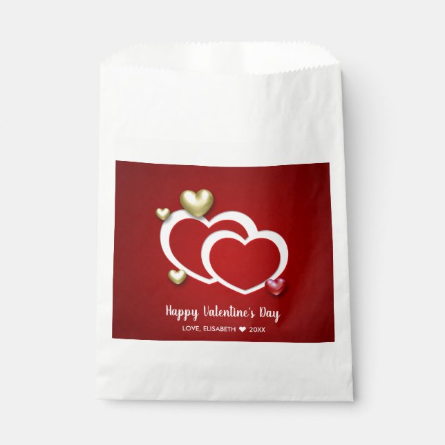 Modern Red Gold Valentine's Day Hearts Favour Bag (Front)