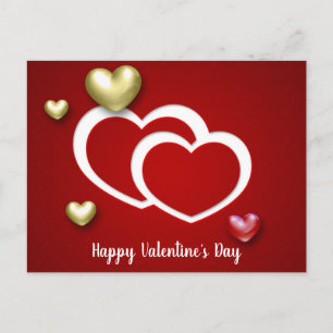 Modern Red Gold Valentine's Day Hearts Holiday Postcard