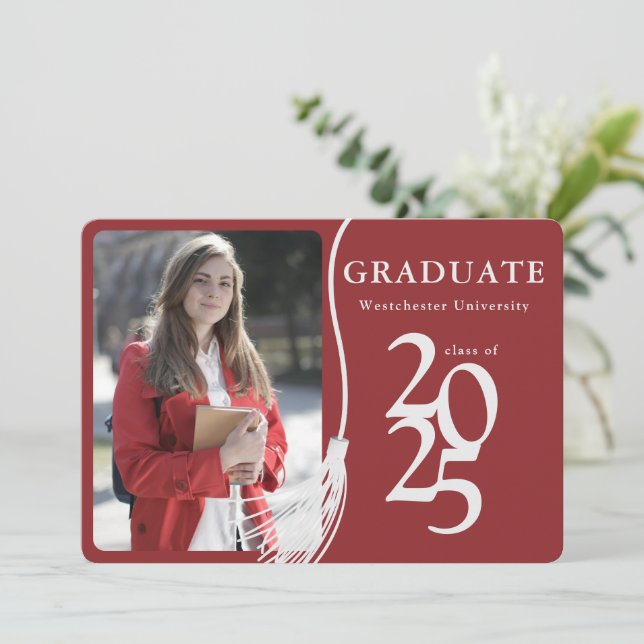 Modern Red Grad Photo Graduation 2025 Invitation (Standing Front)