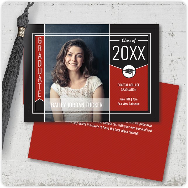 Modern Red Graduate Photo Graduation Announcement (Creator Uploaded)