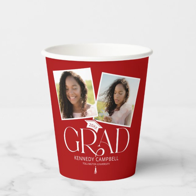 Modern Red Graduation Cap & Tassel Paper Cups (Front)
