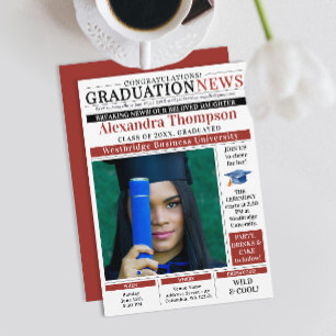 Modern Red Graduation Newspaper Front Page College Invitation