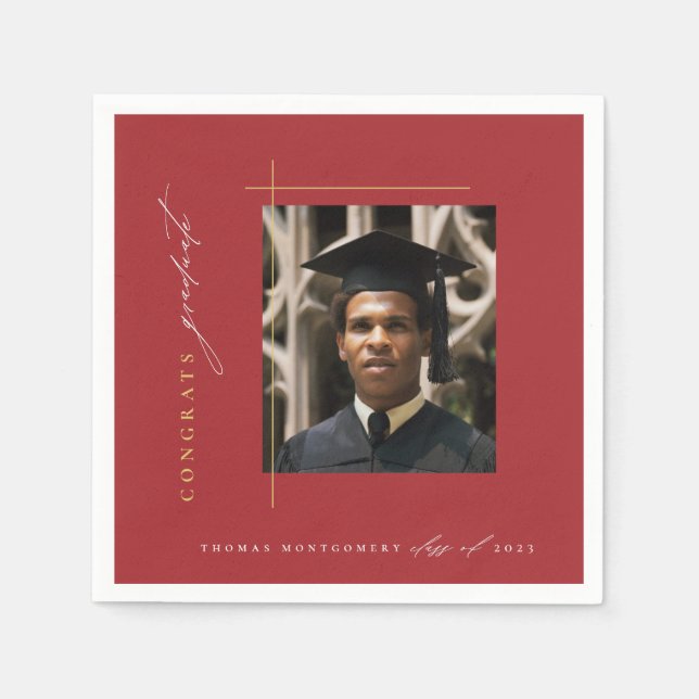 Modern Red Graduation Party Napkin (Front)