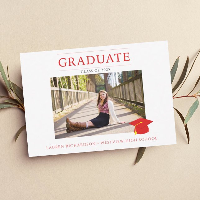Modern Red Graduation Party Photo Invitation (Creator Uploaded)