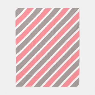 Modern Red Gray Stripes Fleece Blanket