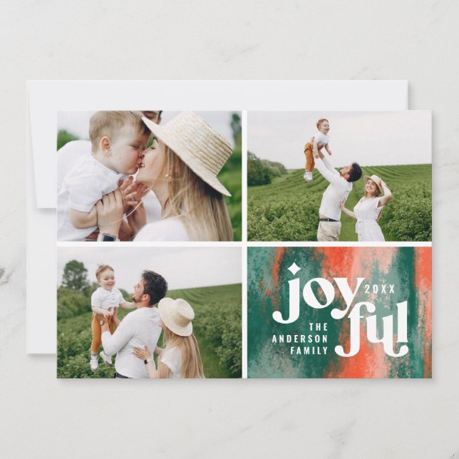 Modern red green abstract painted Christmas Holiday Card (Front)