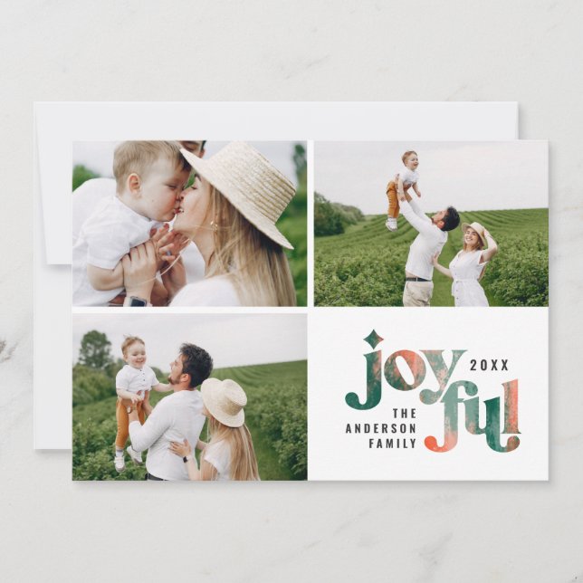 Modern red green abstract painted Christmas Holiday Card (Front)