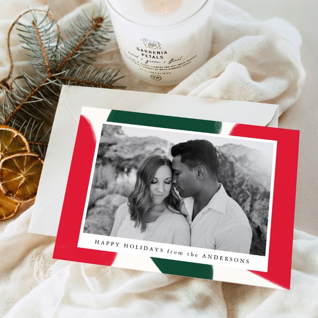 Modern Red & Green Abstract Shapes Photo Holiday Card (Creator Uploaded)