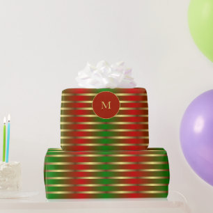 Modern Red Green And Gold Stripes Christmas Wrapping Paper
