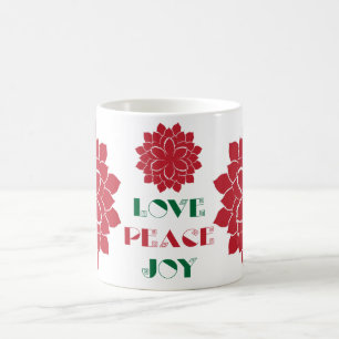 Modern Red, Green and white Love, Peace, Joy text Coffee Mug