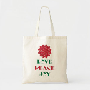 Modern Red, Green and white Love, Peace, Joy text Tote Bag