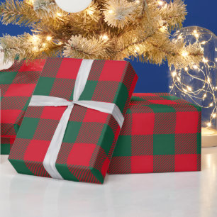 Modern Red Green Buffalo Plaid Christmas Pattern Wrapping Paper
