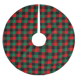 Modern Red Green Christmas Buffalo Plaid Pattern Brushed Polyester Tree Skirt