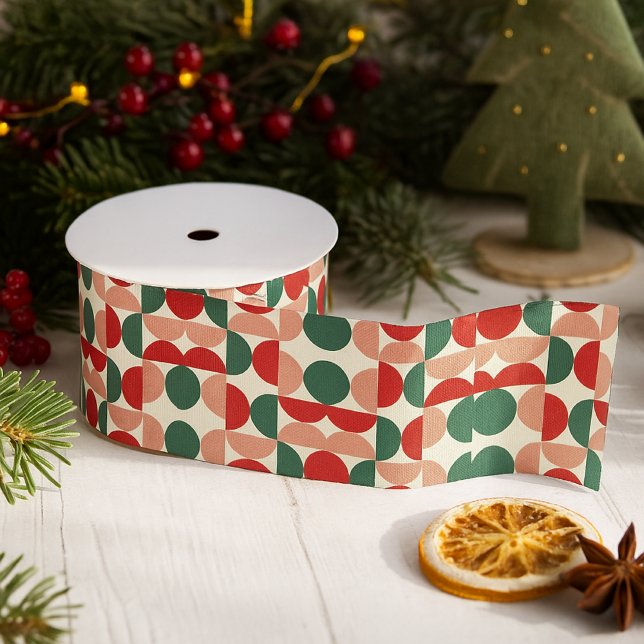 Modern Red & Green Christmas Geometric Pattern  Grosgrain Ribbon (Creator Uploaded)