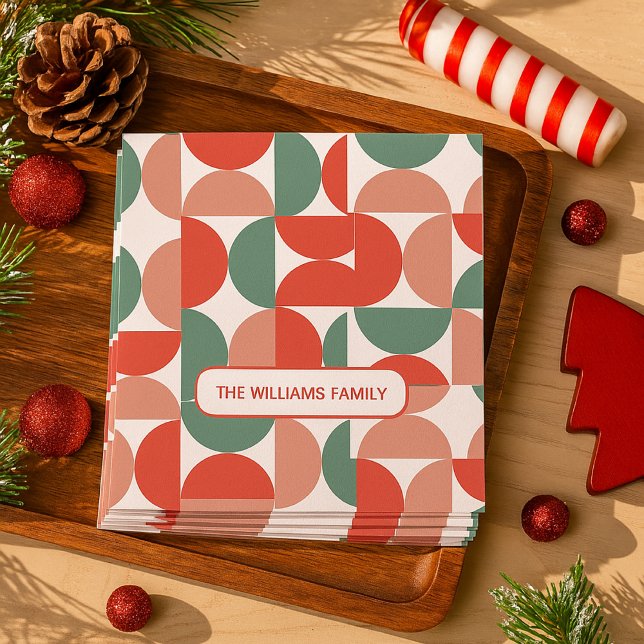 Modern Red & Green Christmas Geometric Pattern Napkin (Creator Uploaded)