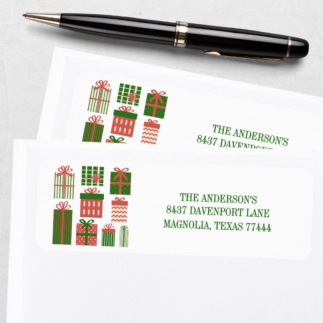 Modern Red Green Christmas Gift Return Address Label (Creator Uploaded)