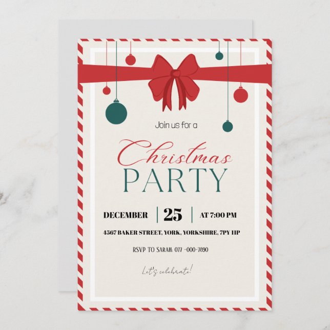 Modern Red Green Christmas Party   Invitation (Front/Back)