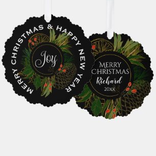 MODERN RED & GREEN CHRISTMAS, PERSONALIZED TREE DECORATION CARD