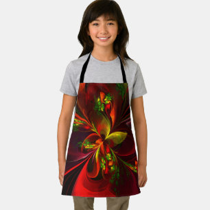 Modern Red Green Floral Abstract Art Pattern #05 Apron