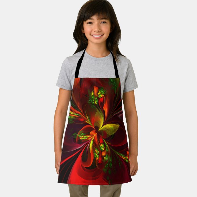 Modern Red Green Floral Abstract Art Pattern #05 Apron (Insitu)