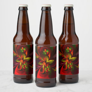 Modern Red Green Floral Abstract Art Pattern #05 Beer Bottle Label