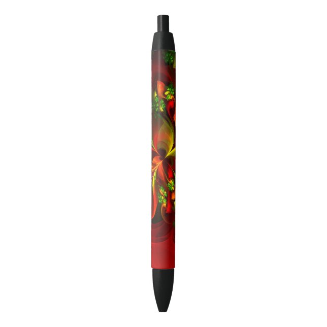 Modern Red Green Floral Abstract Art Pattern #05 Black Ink Pen (Front Vertical)
