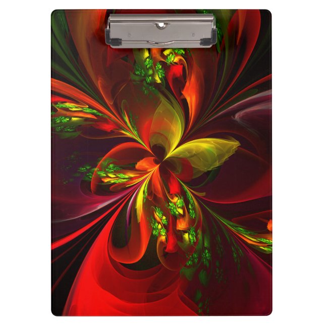 Modern Red Green Floral Abstract Art Pattern #05 Clipboard (Front)