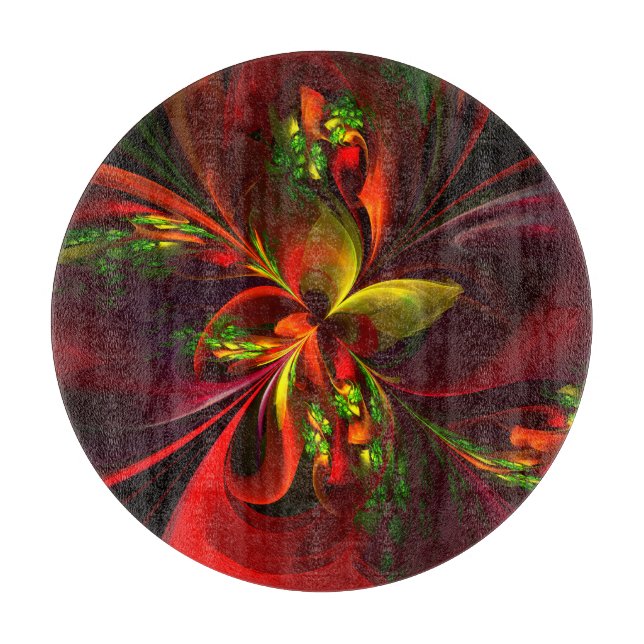 Modern Red Green Floral Abstract Art Pattern #05 Cutting Board (Front)