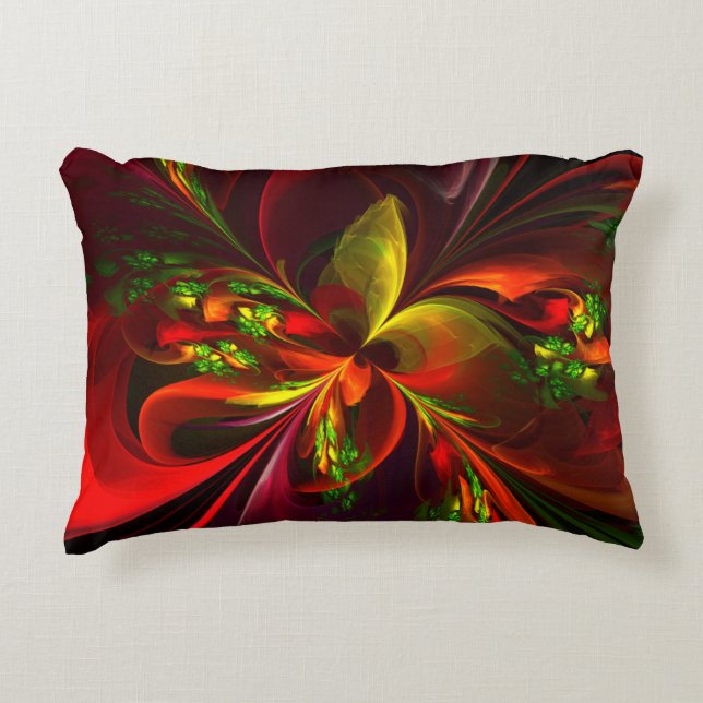 Modern Red Green Floral Abstract Art Pattern #05 Decorative Cushion (Front)