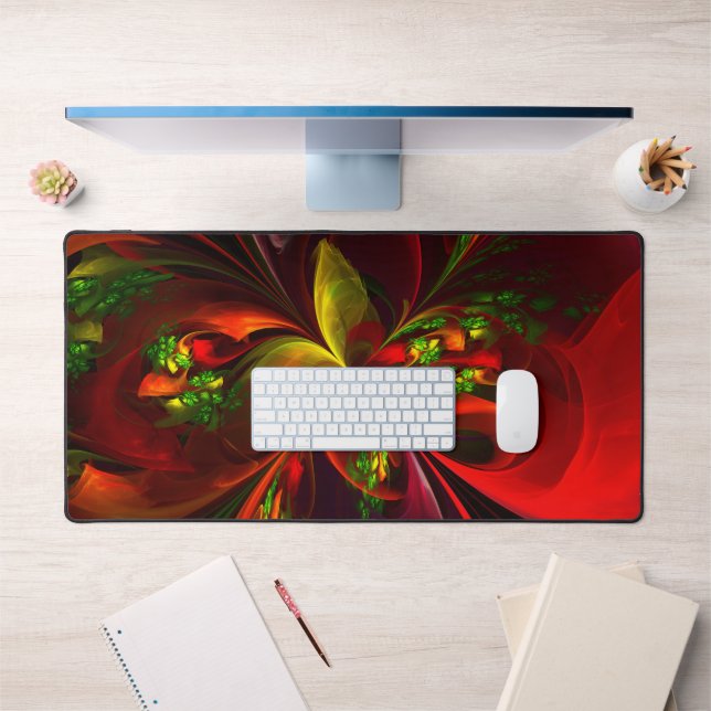 Modern Red Green Floral Abstract Art Pattern #05 Desk Mat (Office 1)