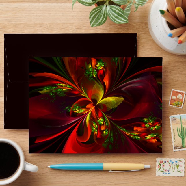 Modern Red Green Floral Abstract Art Pattern #05 Envelope (Desk)