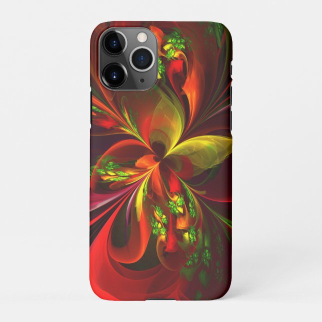 Modern Red Green Floral Abstract Art Pattern #05 iPhone Case (Back)