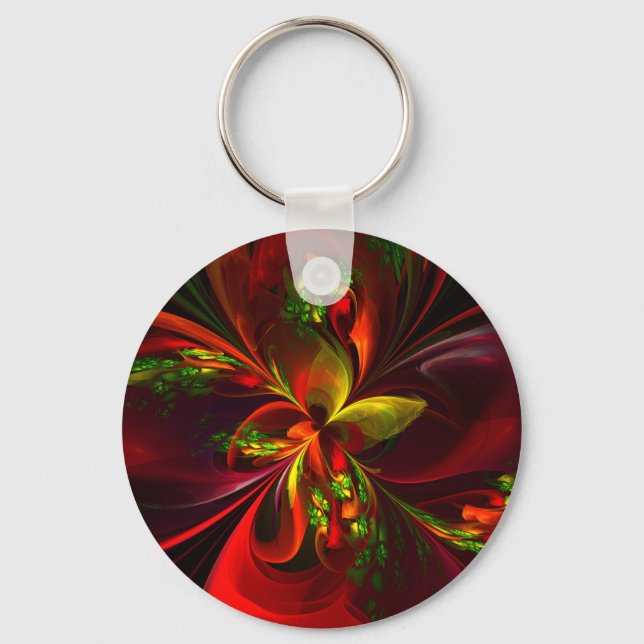 Modern Red Green Floral Abstract Art Pattern #05 Key Ring (Front)