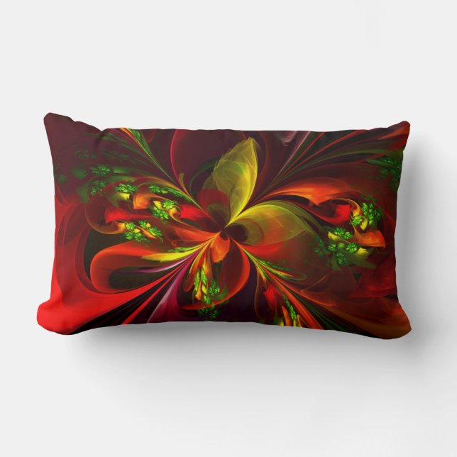 Modern Red Green Floral Abstract Art Pattern #05 Lumbar Cushion (Front)