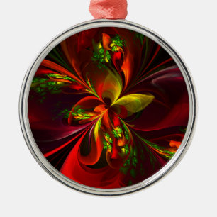 Modern Red Green Floral Abstract Art Pattern #05 Metal Ornament
