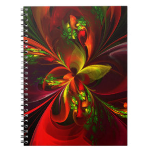 Modern Red Green Floral Abstract Art Pattern #05 Notebook