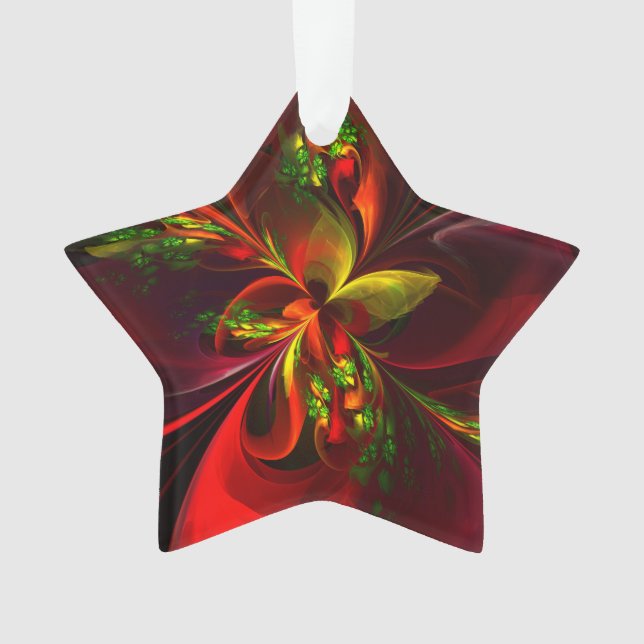 Modern Red Green Floral Abstract Art Pattern #05 Ornament (Front)