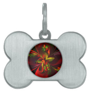 Modern Red Green Floral Abstract Art Pattern #05 Pet ID Tag