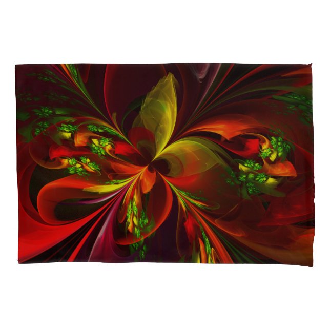 Modern Red Green Floral Abstract Art Pattern #05 Pillowcase (Front)