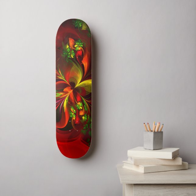 Modern Red Green Floral Abstract Art Pattern #05 Skateboard (Wall Art)