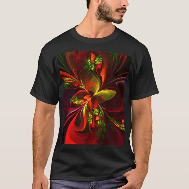 Modern Red Green Floral Abstract Art Pattern #05 T-Shirt (Front)