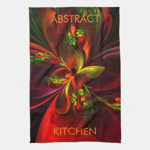 Modern Red Green Floral Abstract Art Pattern #05 Tea Towel