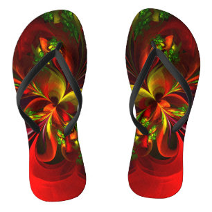 Modern Red Green Floral Abstract Art Pattern #05 Thongs
