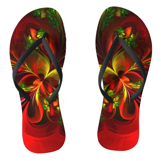 Modern Red Green Floral Abstract Art Pattern #05 Thongs (Footbed)
