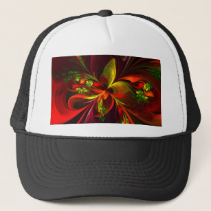 Modern Red Green Floral Abstract Art Pattern #05 Trucker Hat
