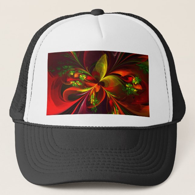 Modern Red Green Floral Abstract Art Pattern #05 Trucker Hat (Front)