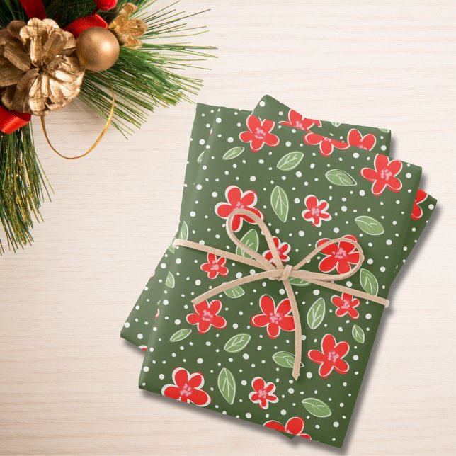 Modern Red & Green Floral Holiday Wrapping Paper Sheet (Creator Uploaded)