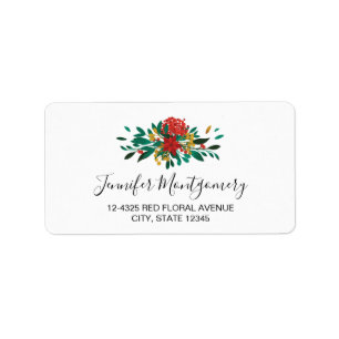Modern Red Green & Gold Christmas Floral Label