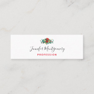Modern Red Green & Gold Christmas Floral Mini Business Card